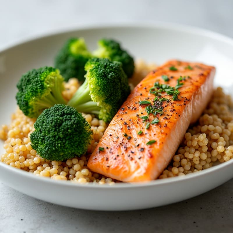 Grilled Salmon with Quinoa and Steamed Broccoli