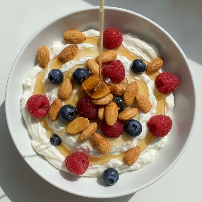 Creamy Vanilla Protein Yogurt with Toasted Almonds and Berries