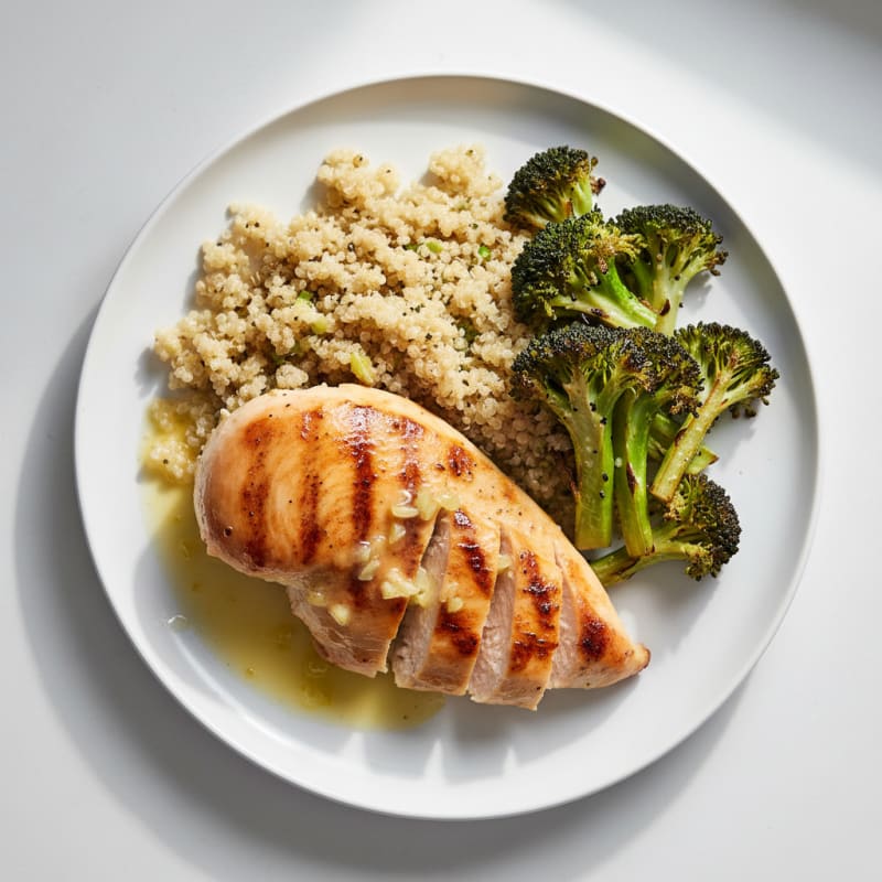 Grilled Lemon Chicken Breast with Quinoa and Roasted Broccoli