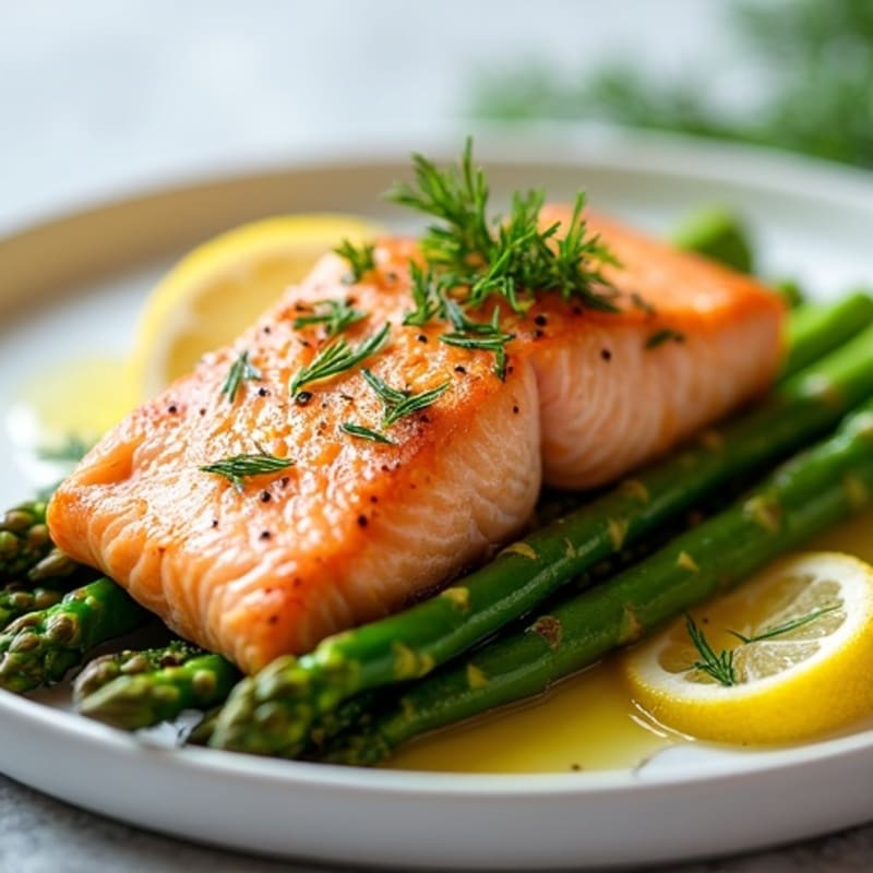 Steamed Lemon-Dill Salmon with Tender Asparagus