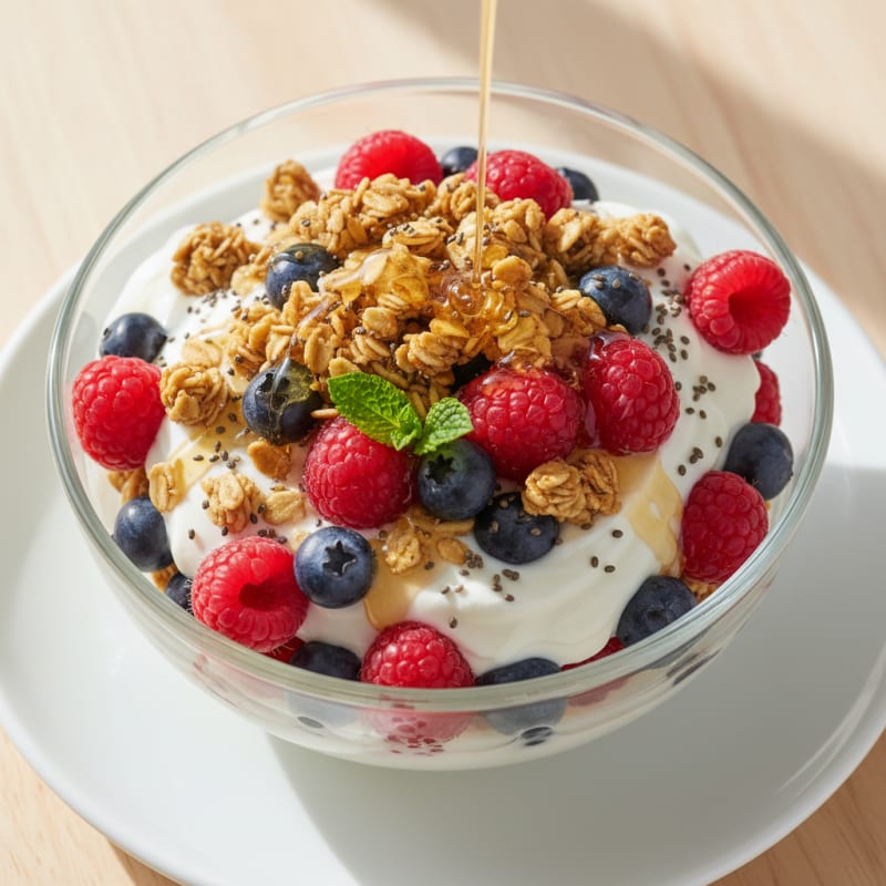 Creamy Greek Yogurt Parfait with Mixed Berries and Protein Granola