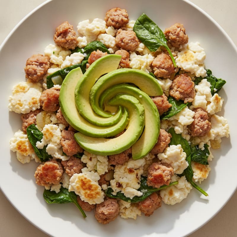 Egg White Spinach Scramble with Turkey Sausage