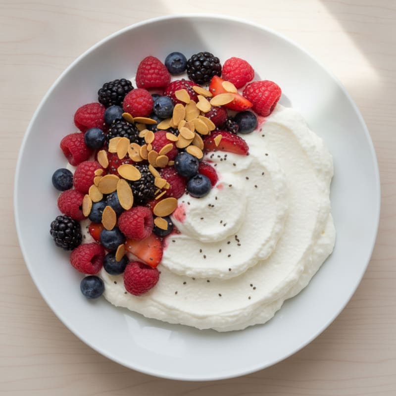 Greek Yogurt Protein Mousse with Mixed Berries