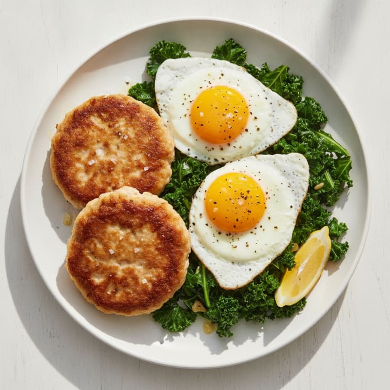 Amylu Chicken Patties with Sautéed Greens