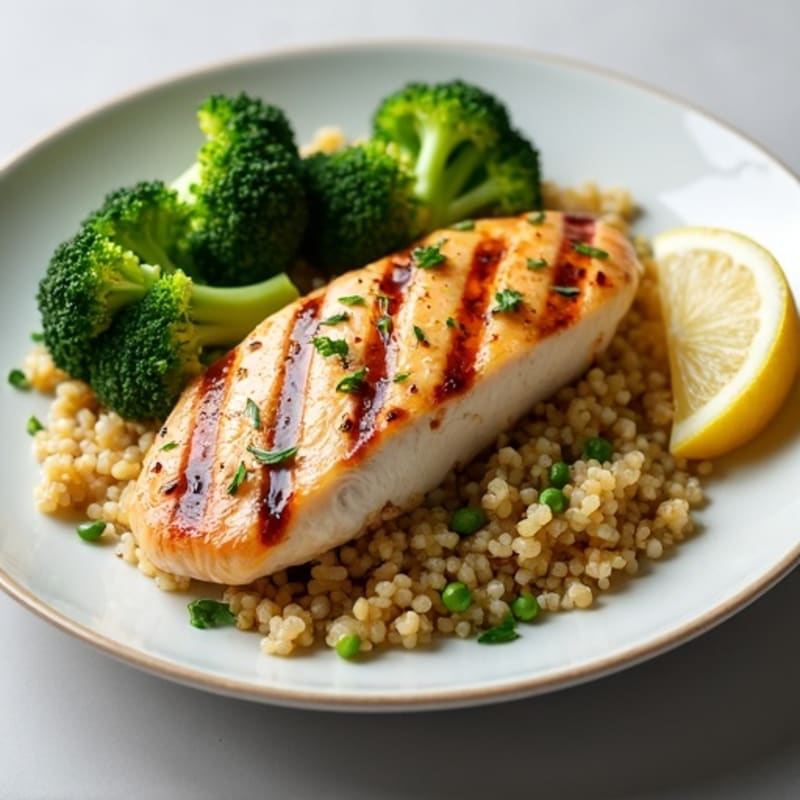 Grilled Chicken Breast with Quinoa and Roasted Broccoli
