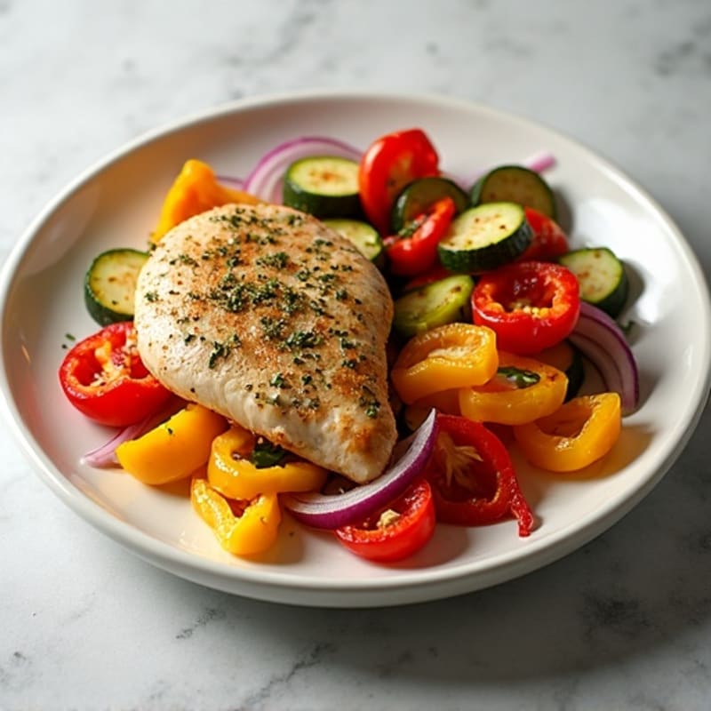 Herb-Crusted Sheet Pan Chicken with Roasted Rainbow Vegetables
