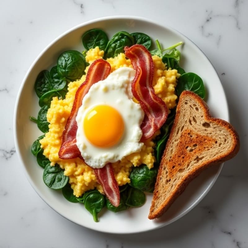 Cottage Cheese Scramble with Spinach and Turkey Bacon