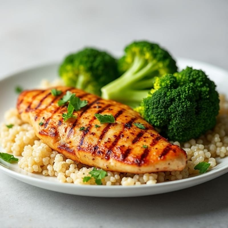 Grilled Chicken Breast with Quinoa and Steamed Broccoli