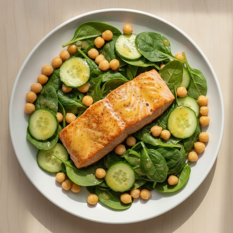 Seared Salmon Salad with Chickpeas and Lemon Vinaigrette