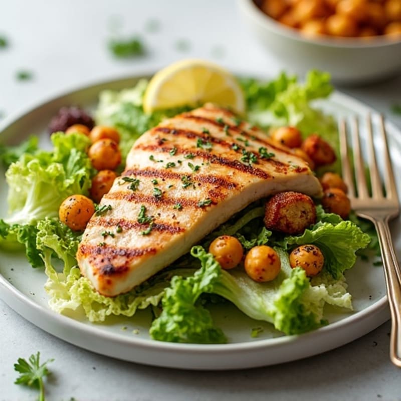 Herb-Grilled Chicken Caesar with Crispy Chickpea Croutons