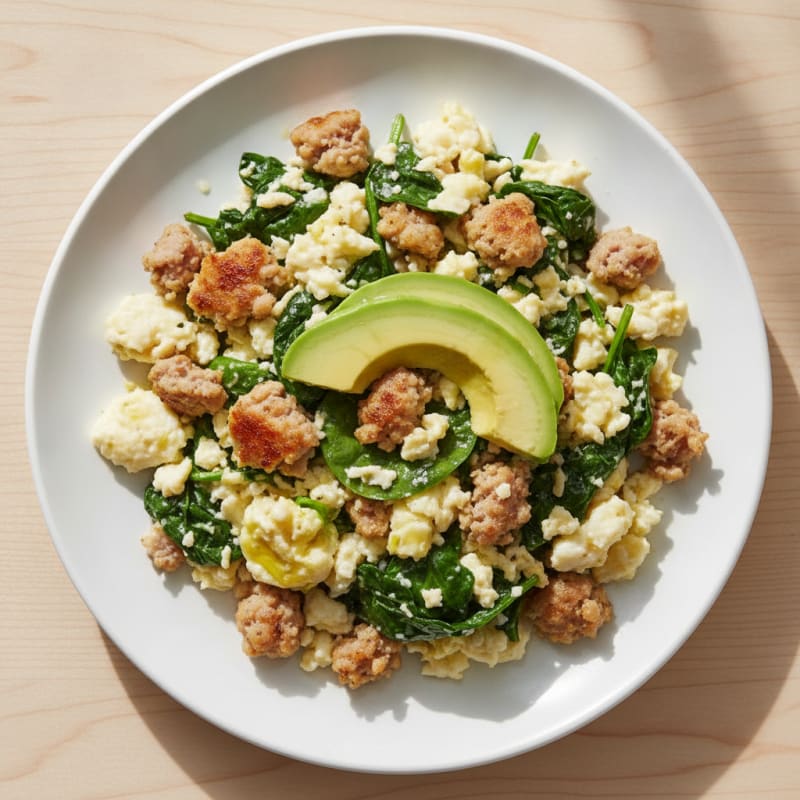 Egg White and Turkey Sausage Scramble with Spinach