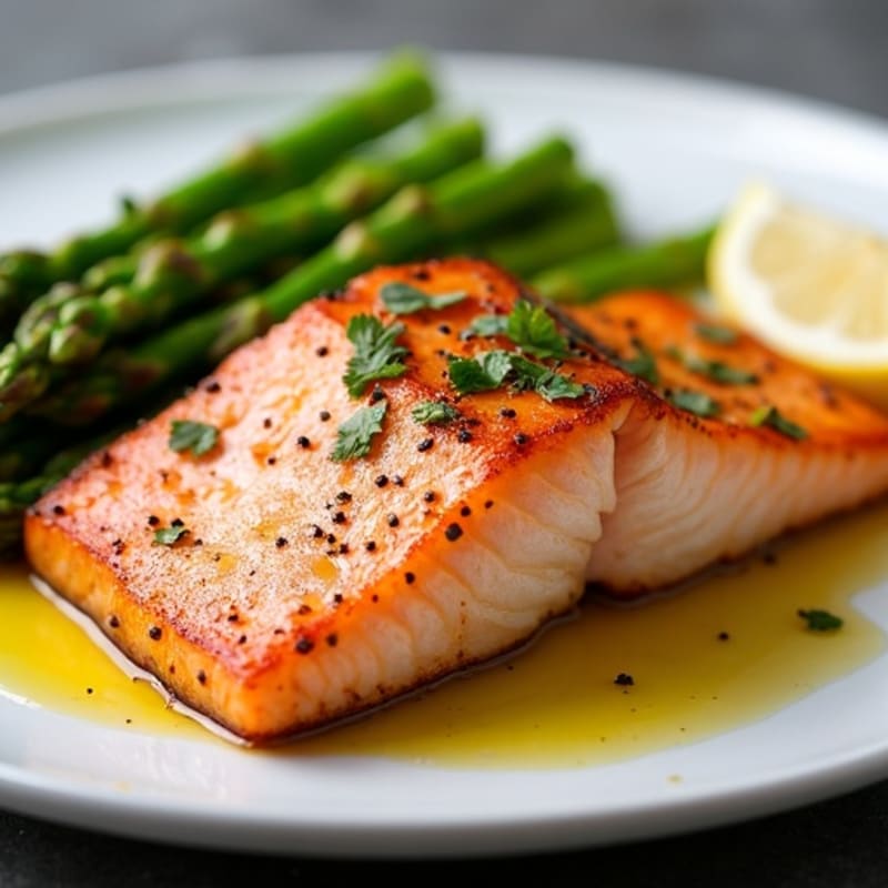 Crispy Pan-Seared Salmon with Roasted Asparagus