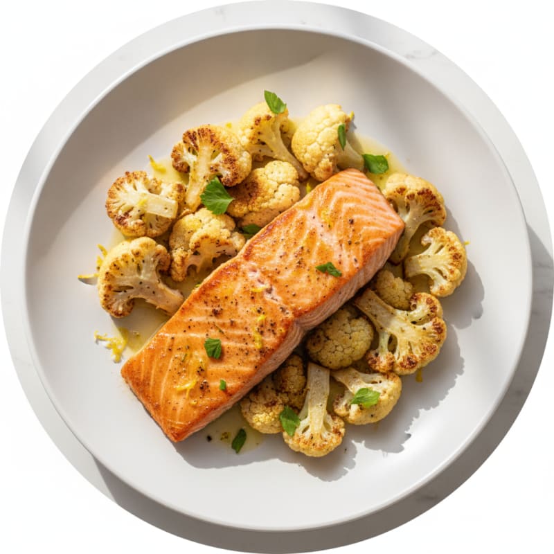 Seared Salmon with Roasted Cauliflower and Lemon