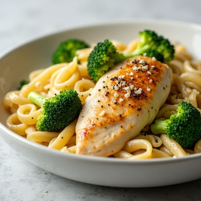Creamy Lemon Garlic Chicken Pasta with Roasted Broccoli