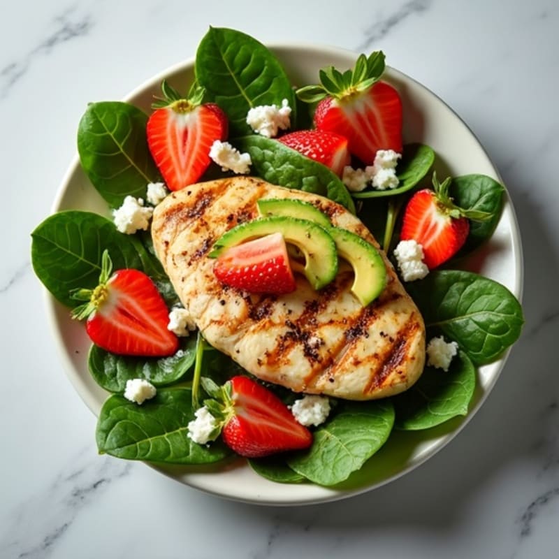 Grilled Chicken Breast with Fresh Spinach and Strawberry Salad