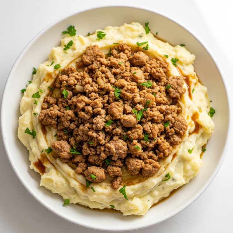 Creamy Garlic Mashed Potatoes with Savory Ground Turkey