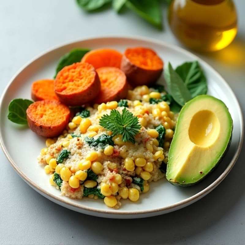 Egg White and Spinach Scramble with Turkey Sausage and Sautéed Sweet Potatoes