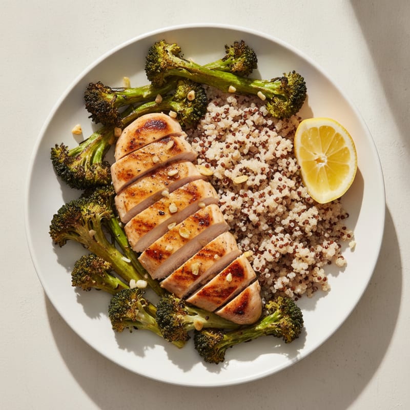 Grilled Chicken Breast with Roasted Broccoli and Quinoa