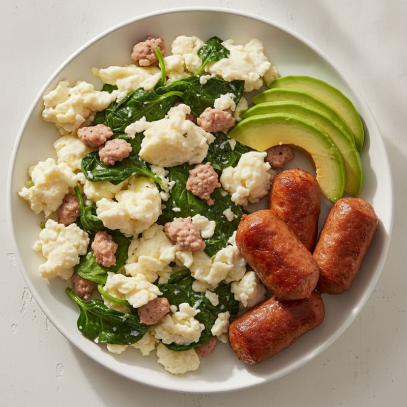 Scrambled Egg Whites with Sautéed Spinach and Turkey Sausage