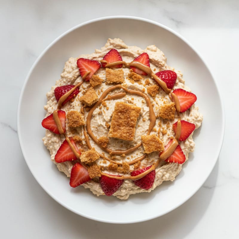Peanut Butter Protein Mousse with Fresh Fruit and Rice Cake Crumble