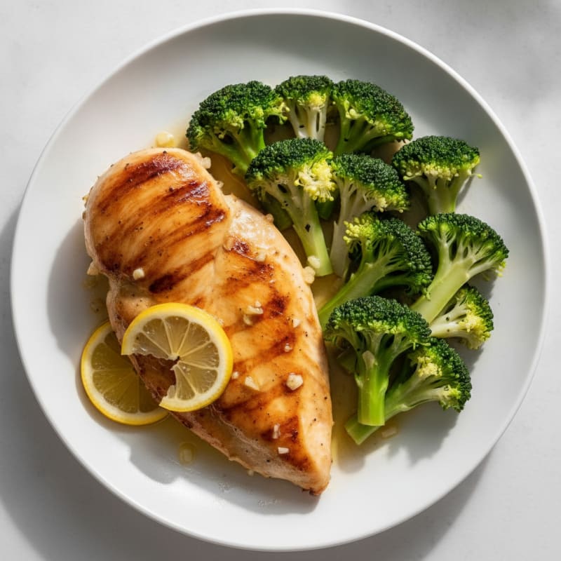 Lemon Garlic Chicken Breast with Steamed Broccoli