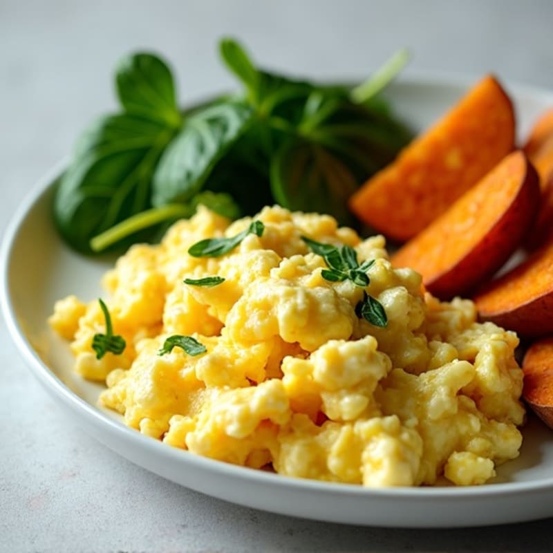 Scrambled Egg Whites with Spinach and Roasted Sweet Potato