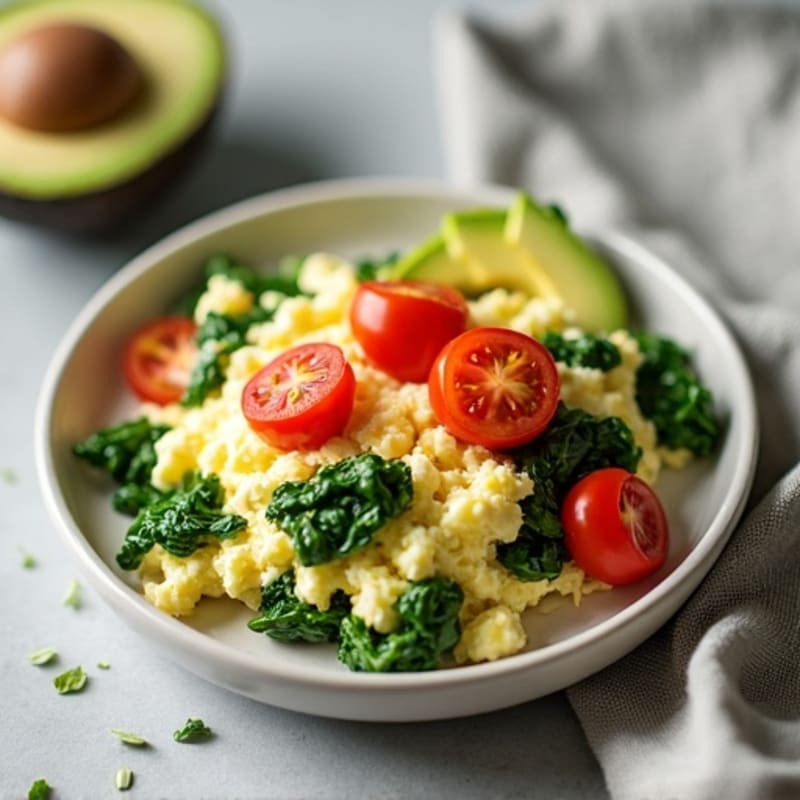Egg White and Cottage Cheese Scramble with Spinach and Cherry Tomatoes