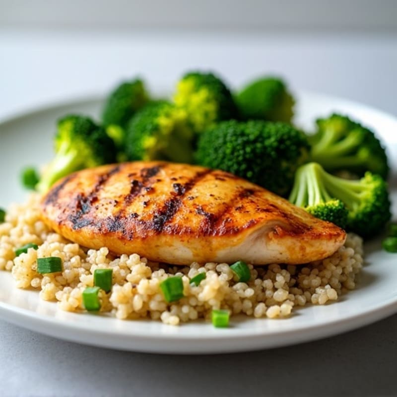 Grilled Chicken Breast with Quinoa and Steamed Broccoli