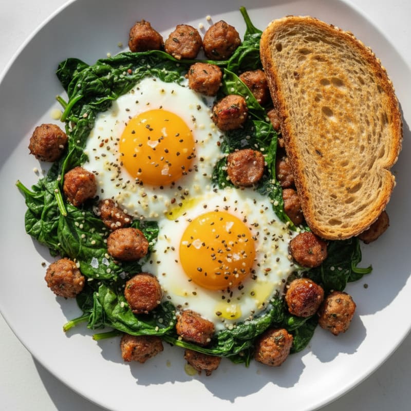 Baked Eggs with Sausage and Spinach