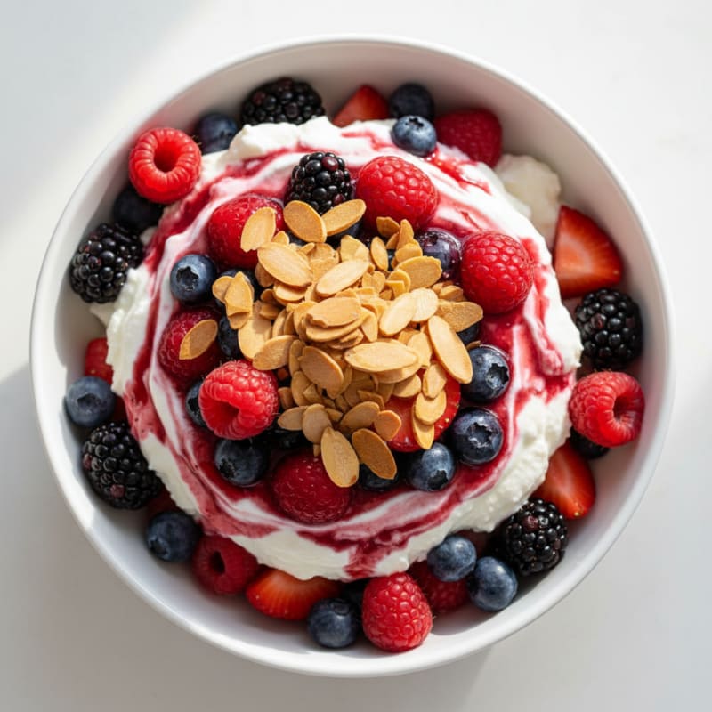 Greek Yogurt Protein Parfait with Mixed Berries and Almonds