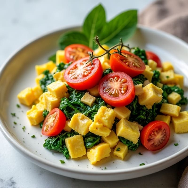 Chicken Egg White Scramble with Spinach and Tomatoes