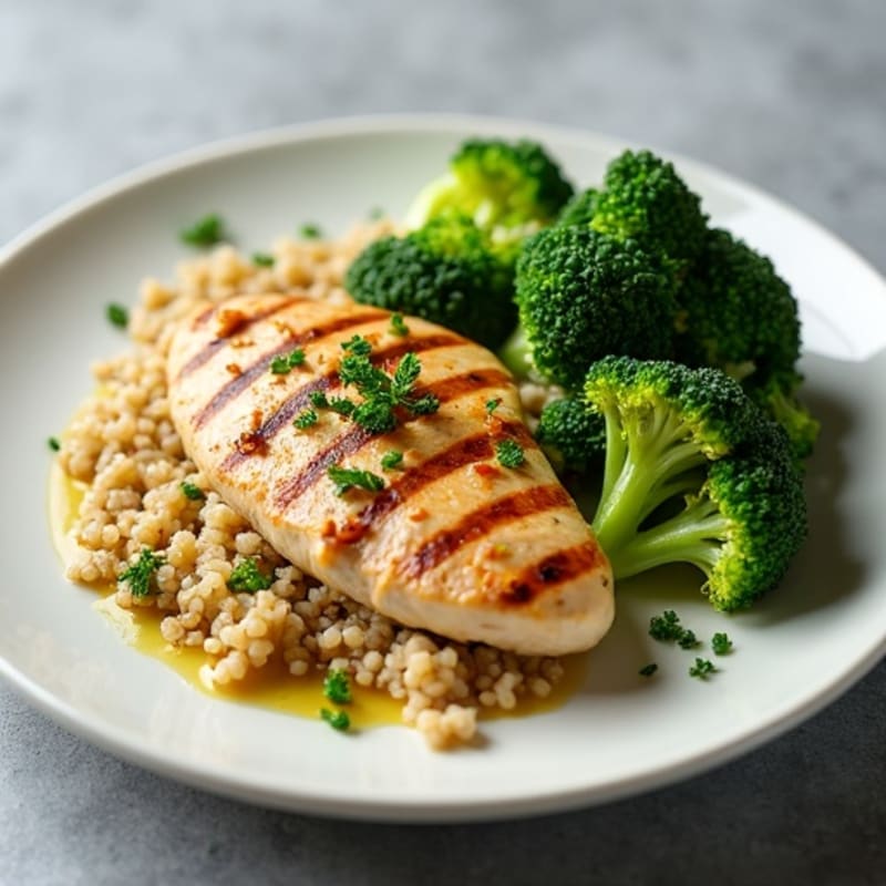 Grilled Chicken Breast with Quinoa and Steamed Broccoli