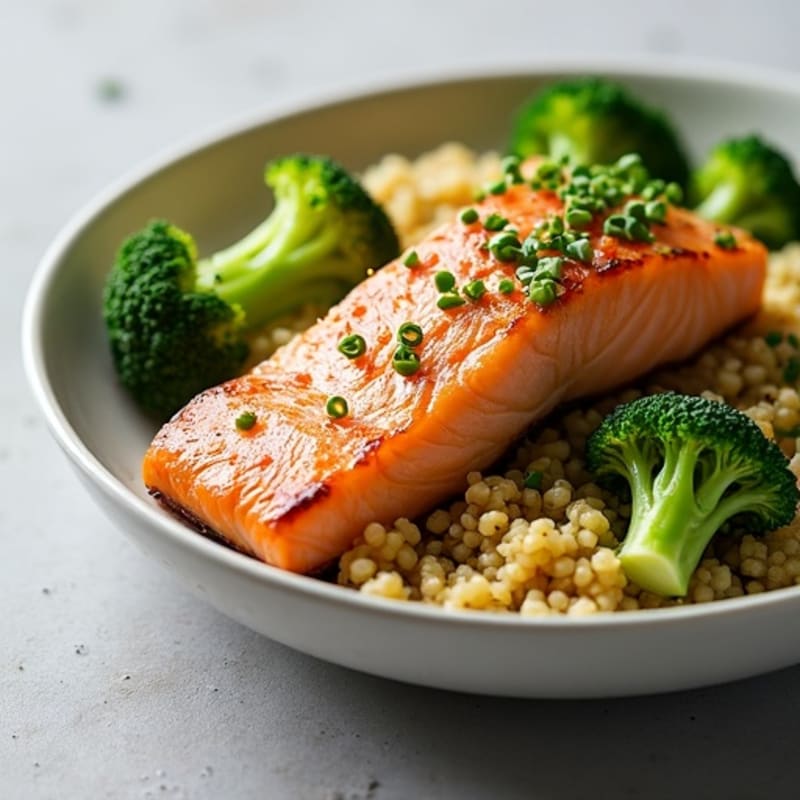 Seared Salmon Fillet with Steamed Broccoli and Quinoa