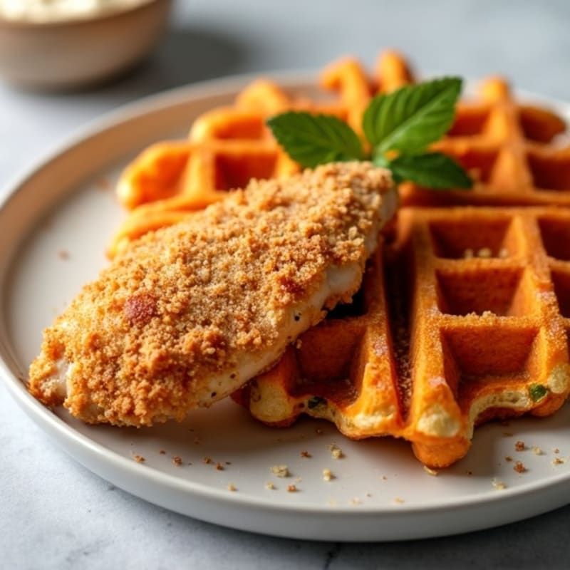 Crispy Almond-Crusted Chicken with Sweet Potato Waffles