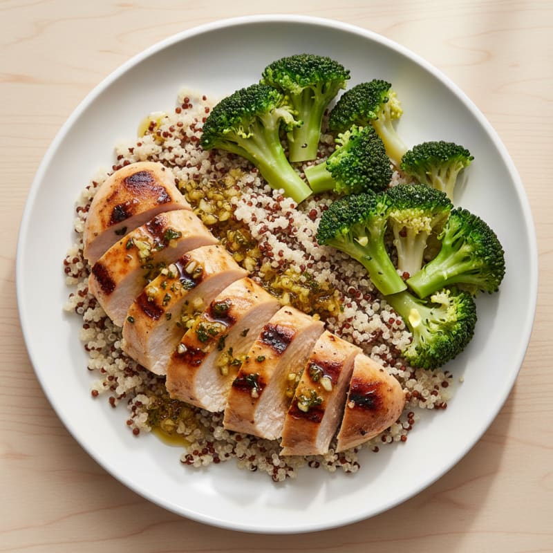 Grilled Chicken Breast with Quinoa and Steamed Broccoli
