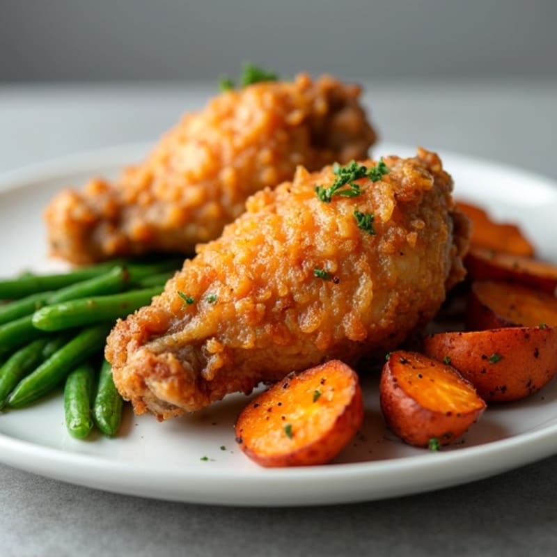 Crispy Air-Fried Chicken Wings with Roasted Sweet Potatoes and Green Beans
