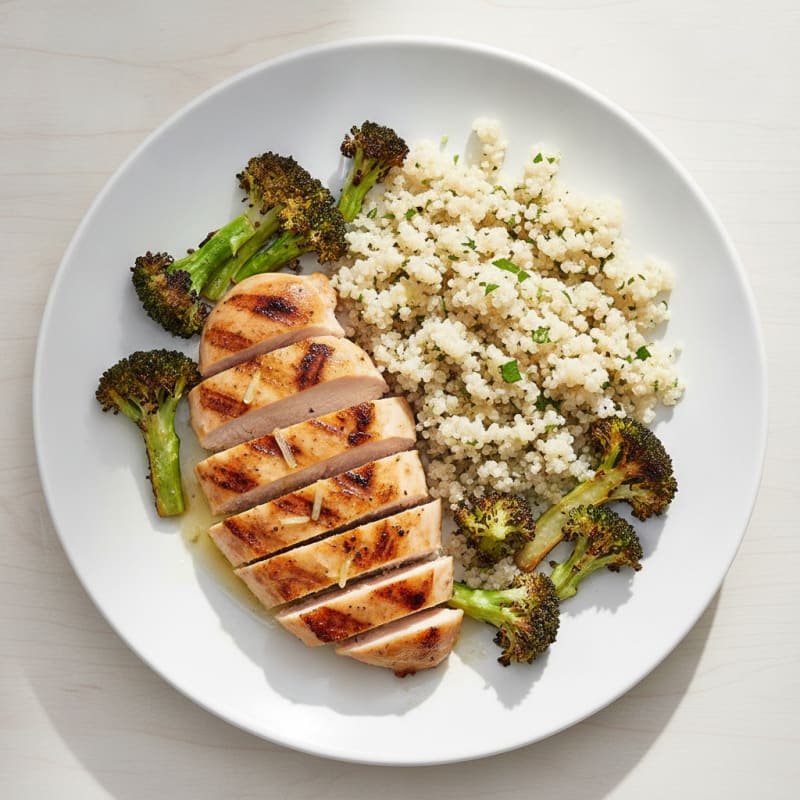 Grilled Chicken Breast with Quinoa and Roasted Broccoli