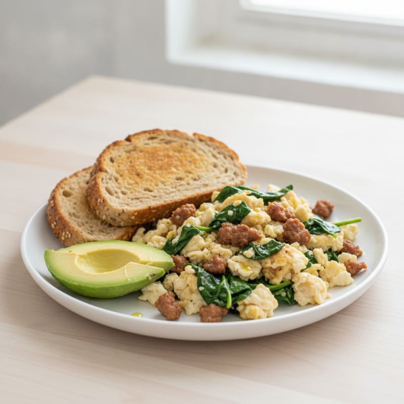 Egg White Scramble with Turkey Sausage and Spinach