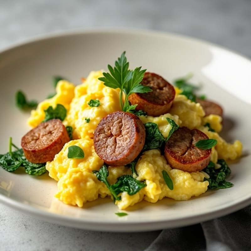 Scrambled Eggs with Spinach and Turkey Sausage