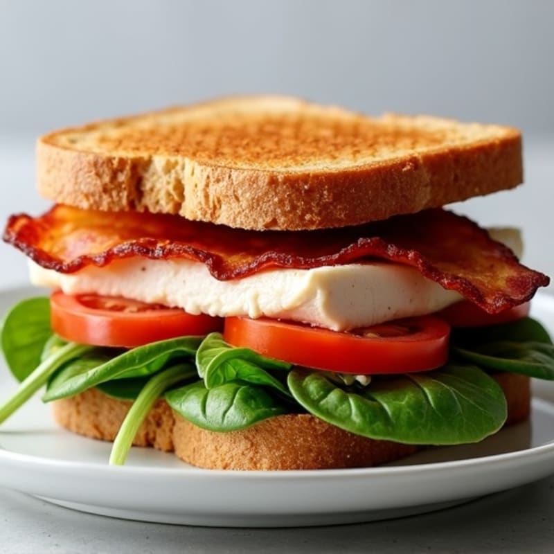 Turkey and Crispy Bacon Club with Fresh Greens on Whole Wheat