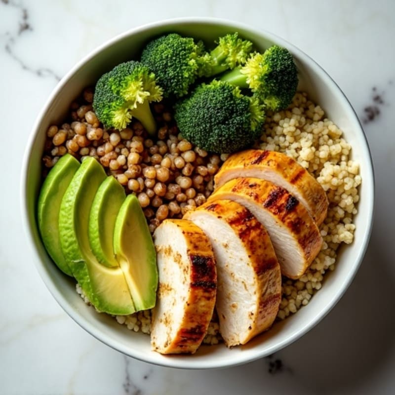 Grilled Chicken and Quinoa Power Bowl with Roasted Broccoli