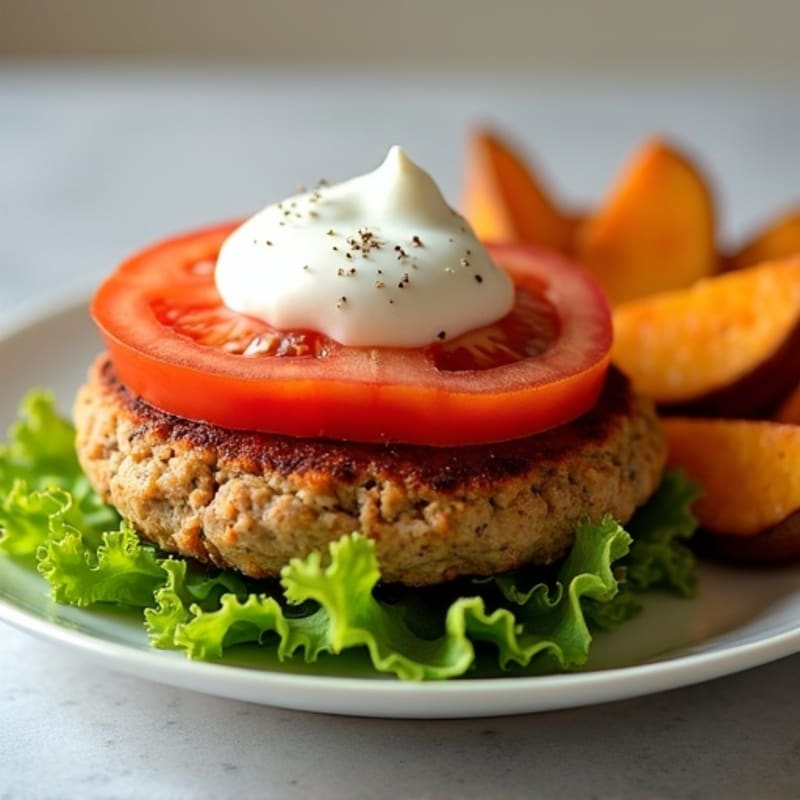 Lean Turkey Burger with Crispy Baked Sweet Potato Wedges