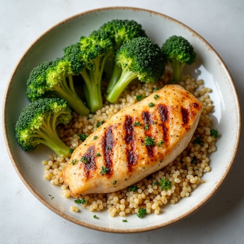 Grilled Chicken Breast with Quinoa and Roasted Broccoli