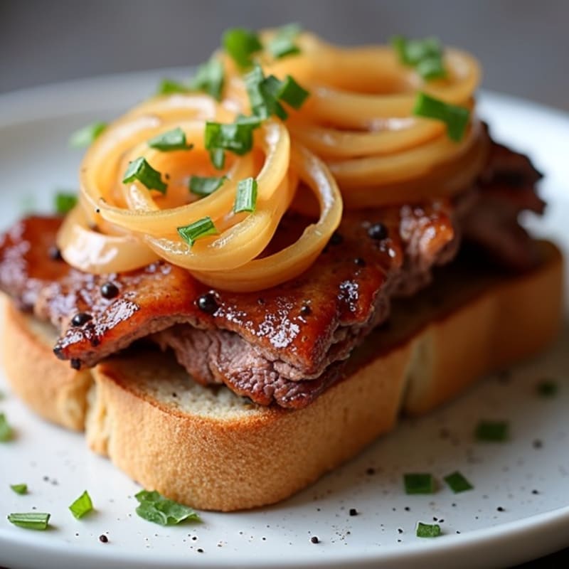Open-Faced Smoky Brisket Sandwich with Quick Pickled Onions