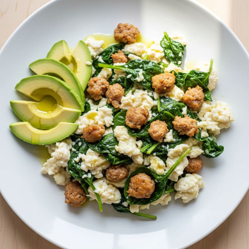 Scrambled Egg Whites with Spinach and Turkey Sausage