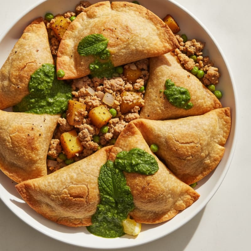 Spiced Potato Pea Samosas with Chutney