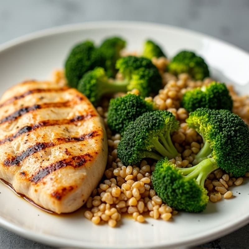 Grilled Chicken Breast with Roasted Broccoli and Quinoa