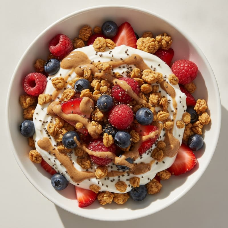 Creamy Greek Yogurt Parfait with Protein Granola and Mixed Berries