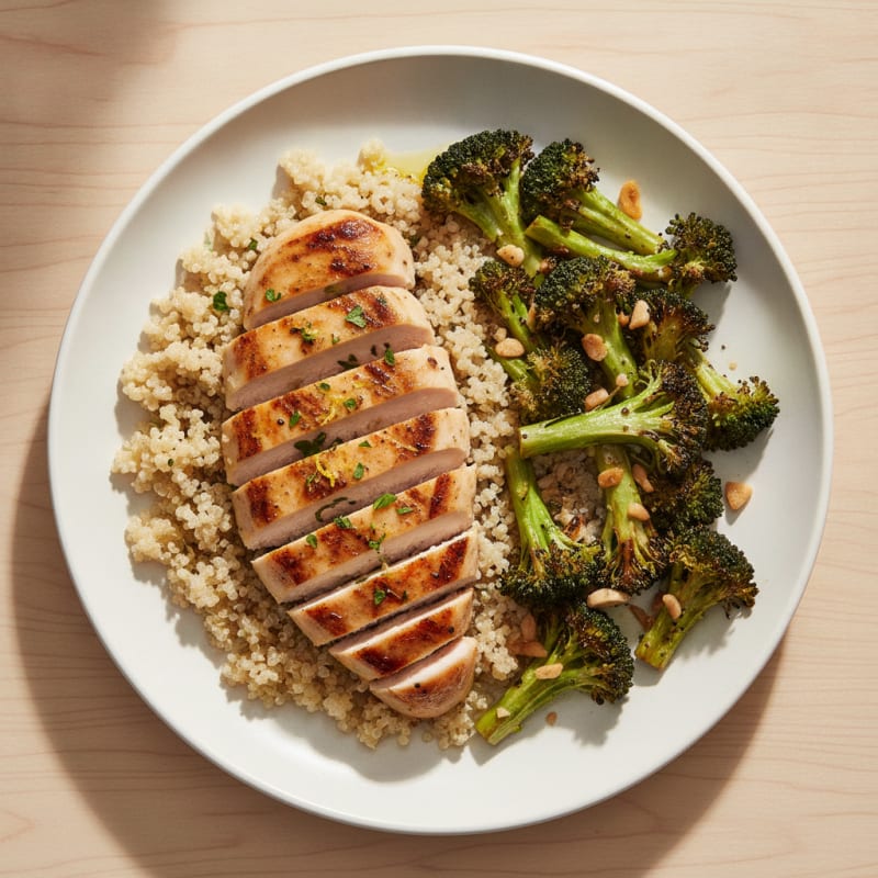 Grilled Chicken Breast with Roasted Broccoli and Quinoa