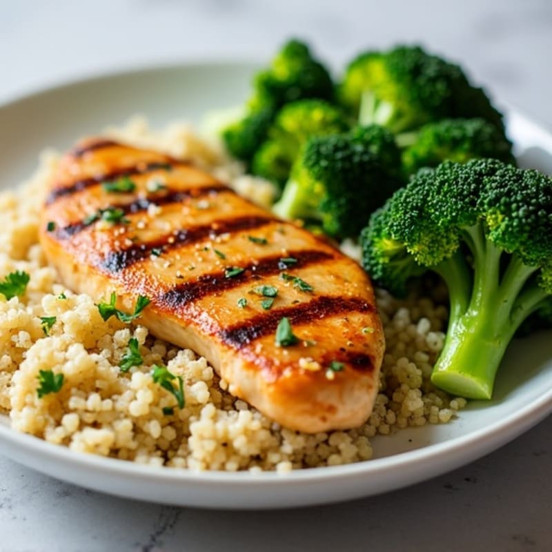 Grilled Chicken Breast with Quinoa and Steamed Broccoli